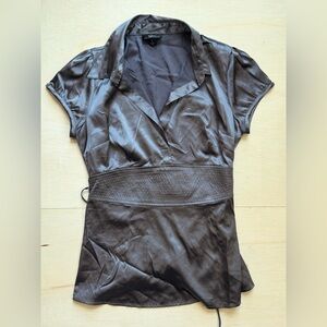 VTG Byline by Byer California Gray Satin Short Sleeve Surplice Blouse size L